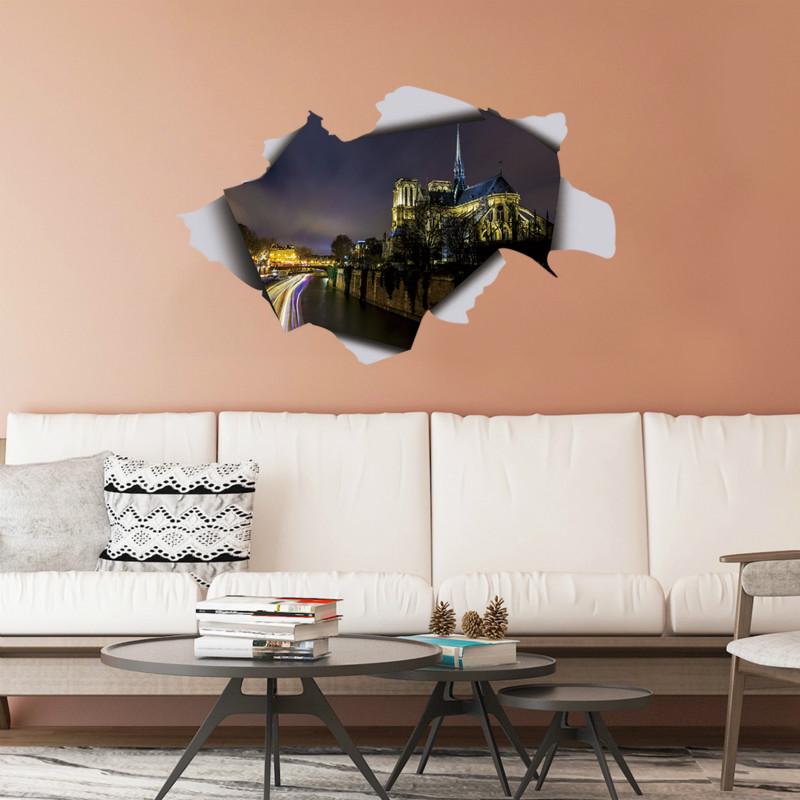 Cattedrale di Notre Dame Vista Notturna Adesivo Decorativo da Parete Soggiorno Camera da Letto Balcone Corridoio Adesivo