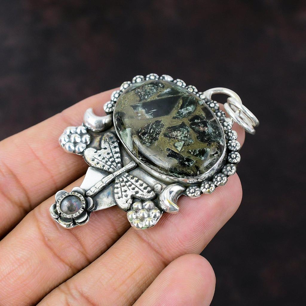Copper Seraphinite Pendant Real Gemstone Jewelry 925 Sterling Silver Pendant Handmade Jewelry Dragonfly Pendant Gift For Mom Amazing Jewelry