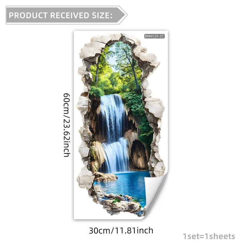 

3D Waterfall Forest Wall Sticker Removable Peel and Stick Waterproof Vinyl Decal for Bedroom Living Room Bathroom Home Decor