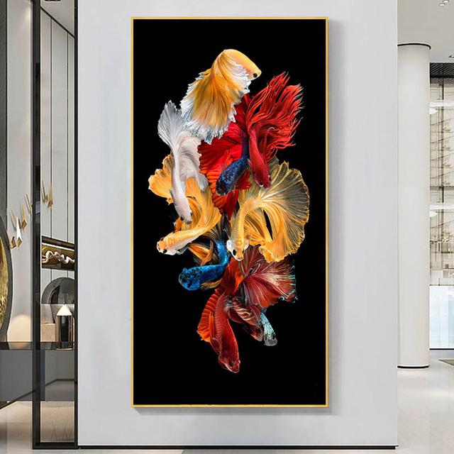 Modern Animal Canvas Painting Abstract Swiming Fish Posters and Prints Cuadros Wall Art Picture for Living Room Home Decor