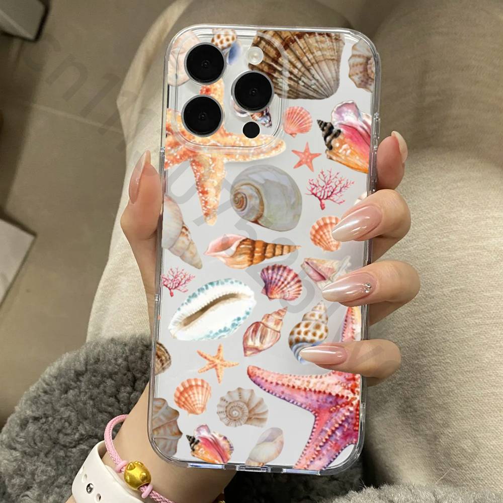 Marine Animals Sea Elements Phone Case Clear For iPhone 17 16 14 15 11 12 13 Pro Max 16E 15 16 Plus Air Silicone Cover