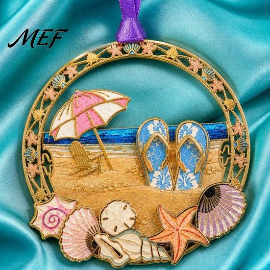Summer Vacation Souvenirs Beach Christmas Ornaments, Themed Tree Hanging Decoration, Acrylic Decorative Lanyard for Walls Slipper Shell Starfish Chair