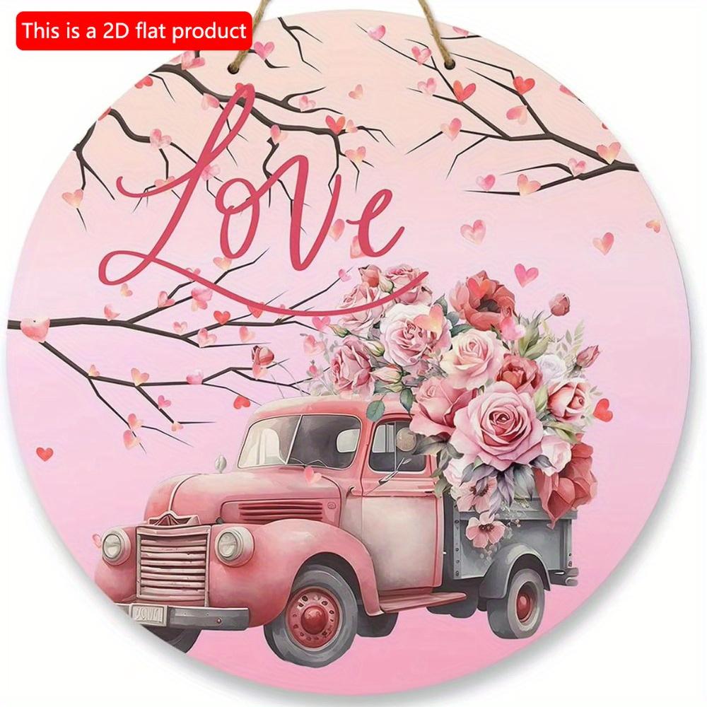 1pc 2d Flat Retro Round Wooden Sign Flower Market Flower Truck, Novel and Interesting Garage Bar Kitchen Home Family Friend Gift Wooden Sign- 20cm