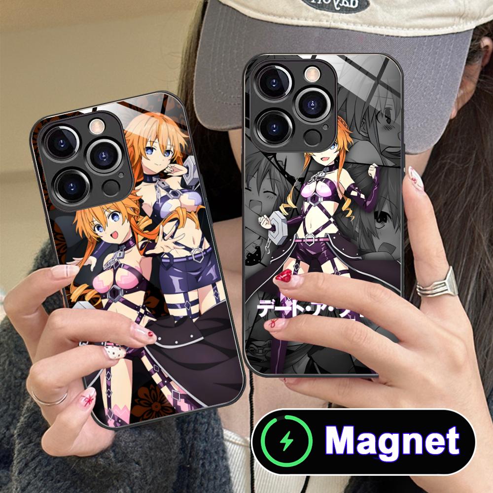 Date a Live Yamai Kaguya Glass MagSafe Mobile Phone Case for iPhone 17 16 15 14 13 12 11 Air Pro Max Plus Mini Colorful Cover
