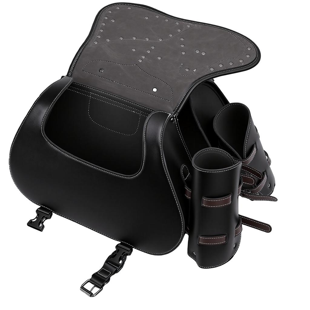 Motorcycle Saddlebags with Cup Holder 30L Large Capacity Waterproofing Universal PU Leather Side Bags for Most
