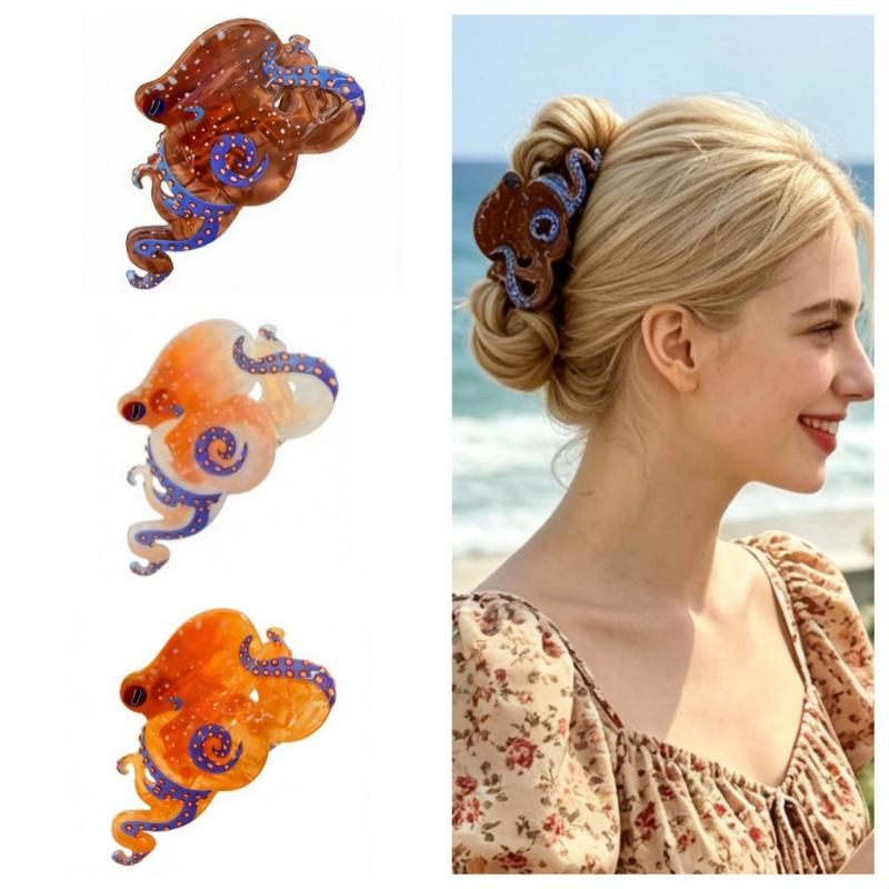 1pc Fun Marine Animal Hair Clip Cute Octopus Shark Grab Clip Strong Hold for Women and Girls Ideal for Casual and Party Looks