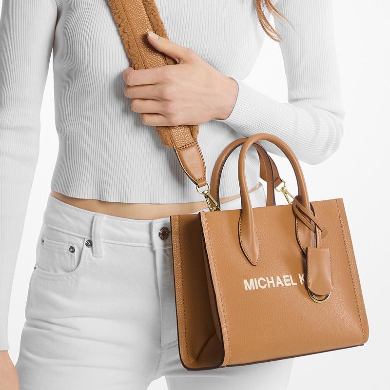 Michael Kors MK Mirella Adjustable Shoulder Strap Logo Print Leather Shoulder Bag Women shoulder bag Light-Brown 35F4G7ZC5L-714
