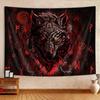 Viking Wolf Tapestry, Norse Mythology Runes Ancient Red Tapestries, Meditation Medieval Mystery Animals Ancient Art Tapestry for