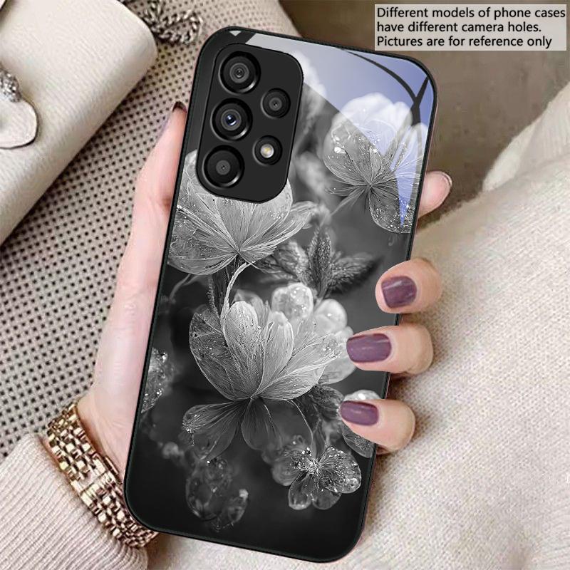 Pink Crystal Flower For Samsung S8 S9 S10 S20  Ultra S21 Pro S22 Plus S23 FE S24 Ultra S25 Edge S25Ultra Glass Phone Case