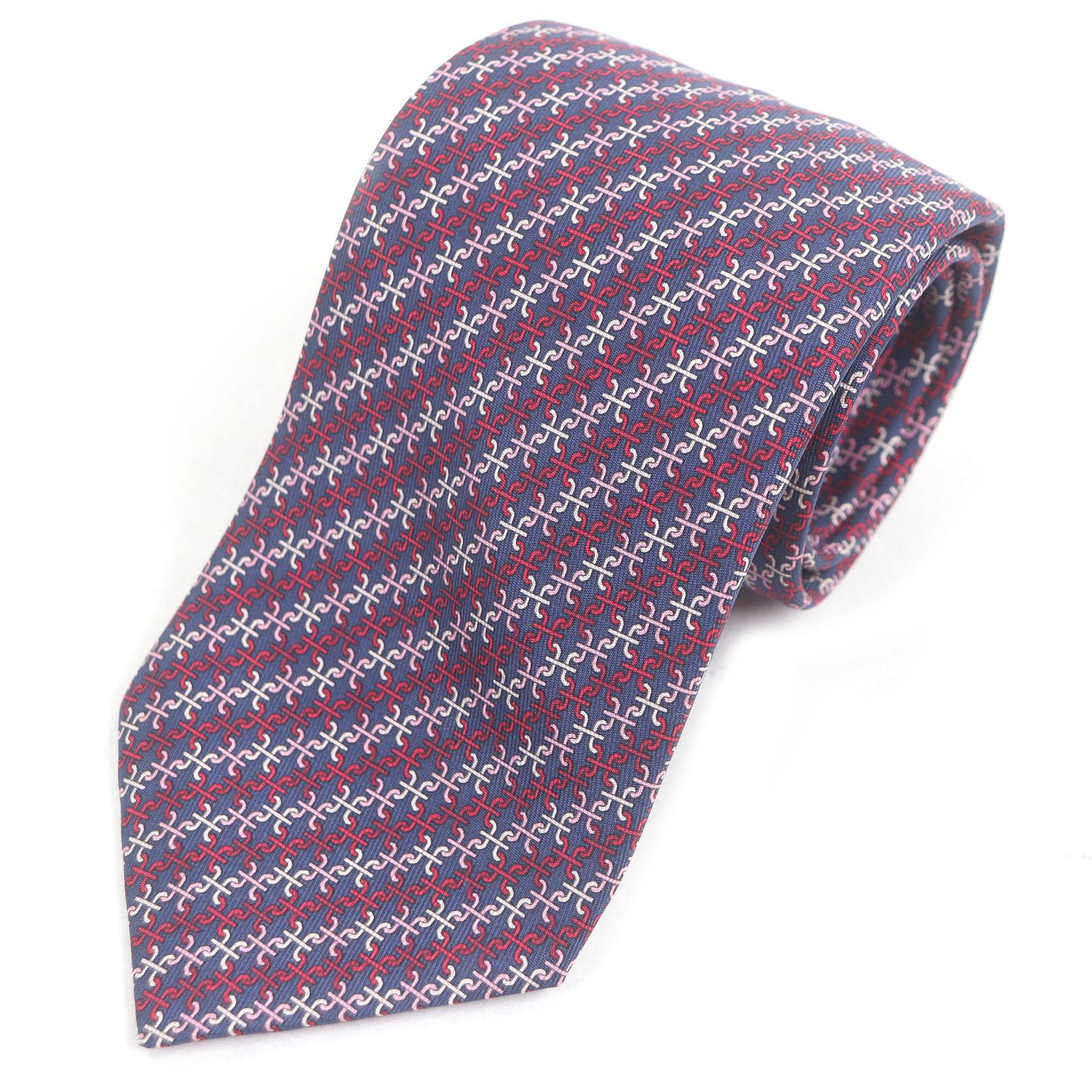 

Безупречный галстук HERMES PARENTHESES узор из логотипа H по всей поверхности Морской Розовый Бронзовый Б/у