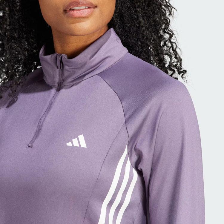 Adidas Originals Aeroready Hyperglam 1/4-Zip Top Color Block Quick-Dry Long Sleeve T-Shirt Women Tops Dark-Gray Violet IL6981