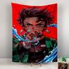 Demon Slayer Tanjiro Kamado Anime Wall Tapestry Water Breathing Hanafuda Earring Red Background Decor for Bedroom Dorm Gift