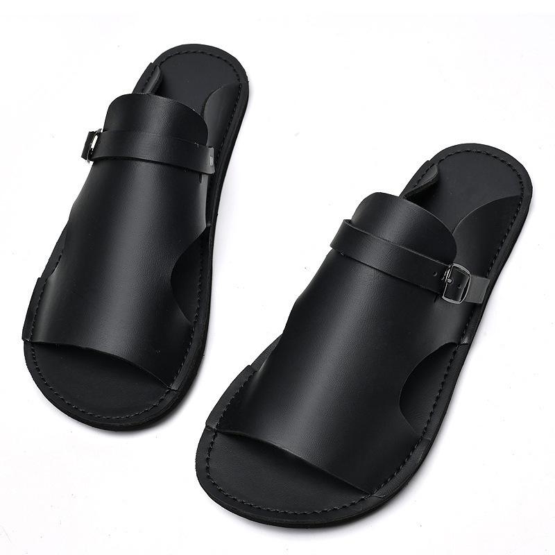 Men's Breathable Cowhide Beach Slippers - Soft Sole Roman Sandals, Size 47