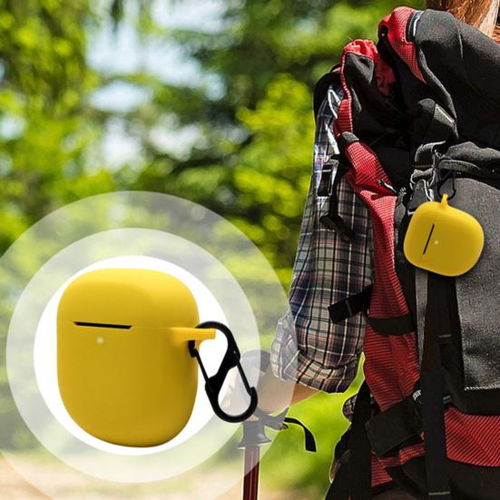 Earbud Protective Sleeve Shock-proof Dust-proof Anti-drop Soft Silicone Wireless Earphone Protector with Carabiner for Bose-QuietComfort Earbuds II