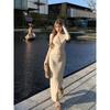 Temperament Cross V-neck Long-sleeved Dress Female Slim-fitting Tight Long Dress Spice Girl Waist Split Hip Skirt
