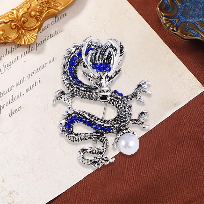 Retro Oil Drip Cartoon Dragon Shape Brooch Zodiac Personality Suit Coat Accessories Pin Jewelry
