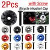 2Pcs Bicycle Headset Cap with Screw MTB Road Bike Stem Headset Top Cap Aluminium Alloy Bicycle Stem Top Cap for Fork Head Tube