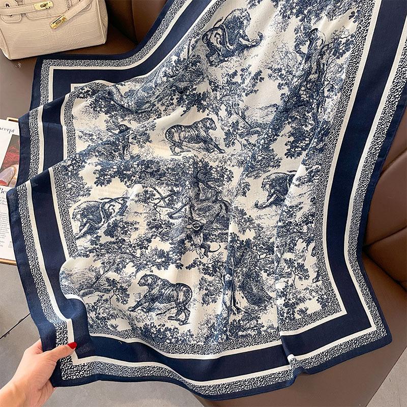 

Большие кашемировые квадратные банданы, шарфы, легкая шаль с цветочным принтом, весенне-летняя шаль для женщин, 90*90 см 90*90cm темно-синий