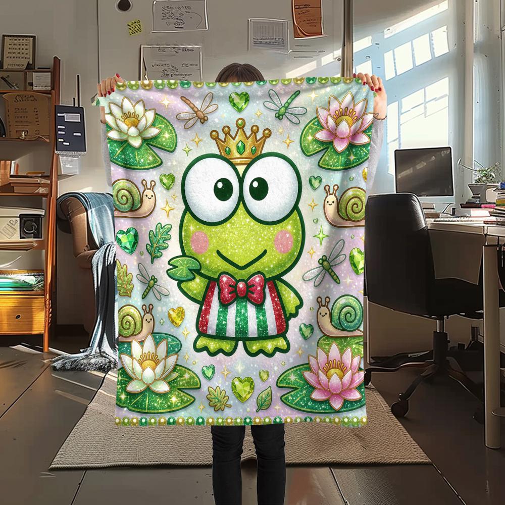 1PC Keroppi Print Flannel Blanket, High Quality All Seasons, Home Decor, Warmth and Comfort, Perfect for Christmas Gifts
