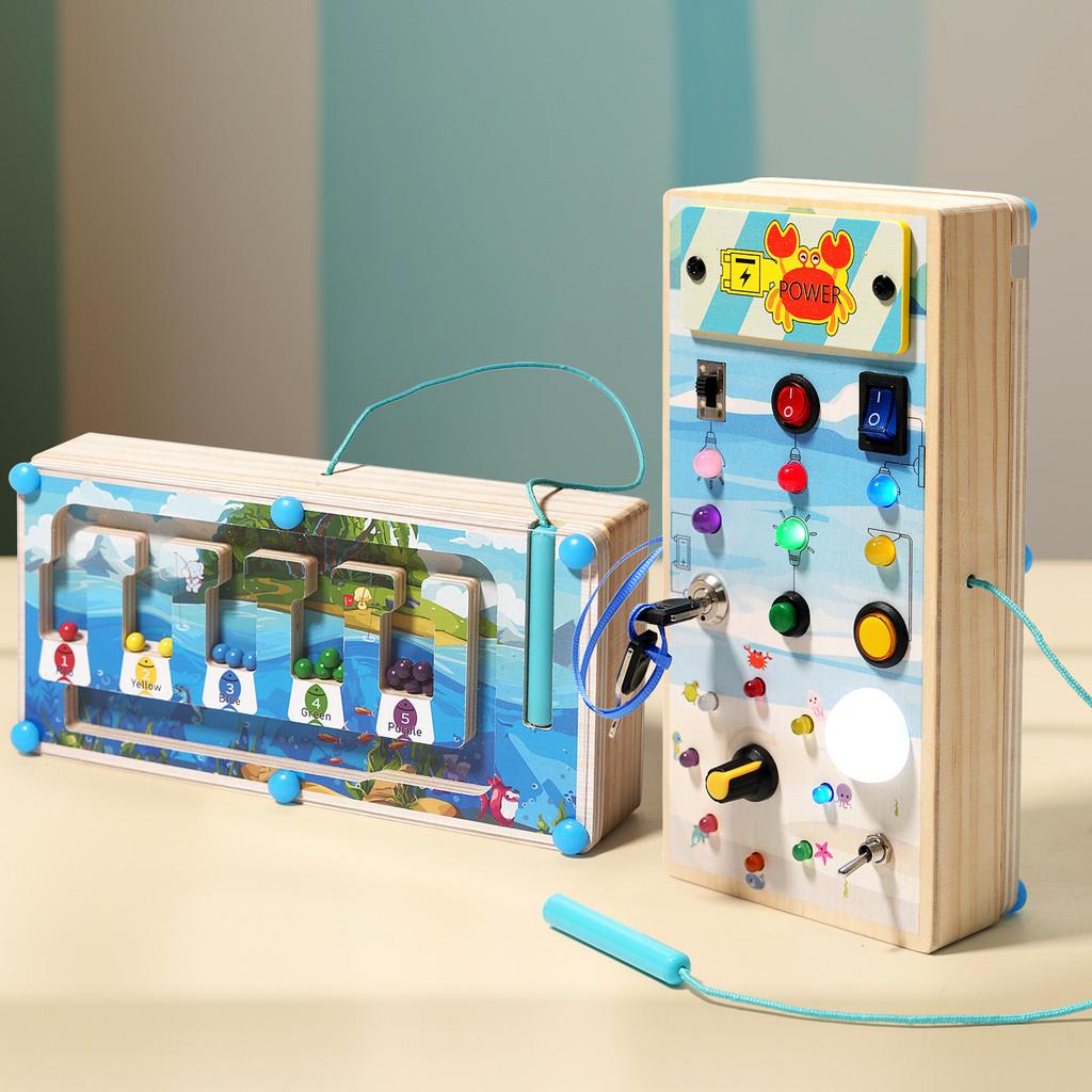 Kids Wooden Busy Board With Realistic Steering Wheel And Circuit Board For Developmental Toys