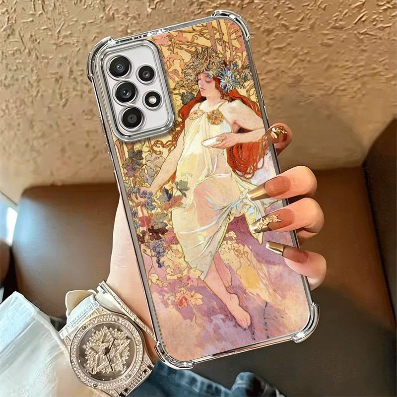 Vintage Alfons Mucha Primavera Plating Phone Case For Samsung A17 A07 A37 A57 A16 A56 A15 A55 A14 A54 A13 A53 A26 A36 A25 A35 A2