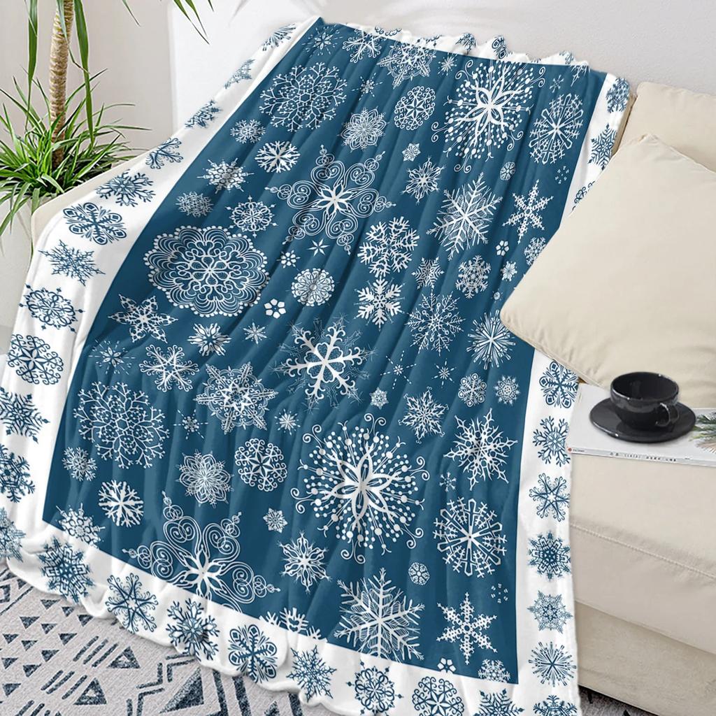 Golden Snowflake Christmas Throw Blanket Soft Plush Warm Sofa Throw Holiday Gift Home Textile