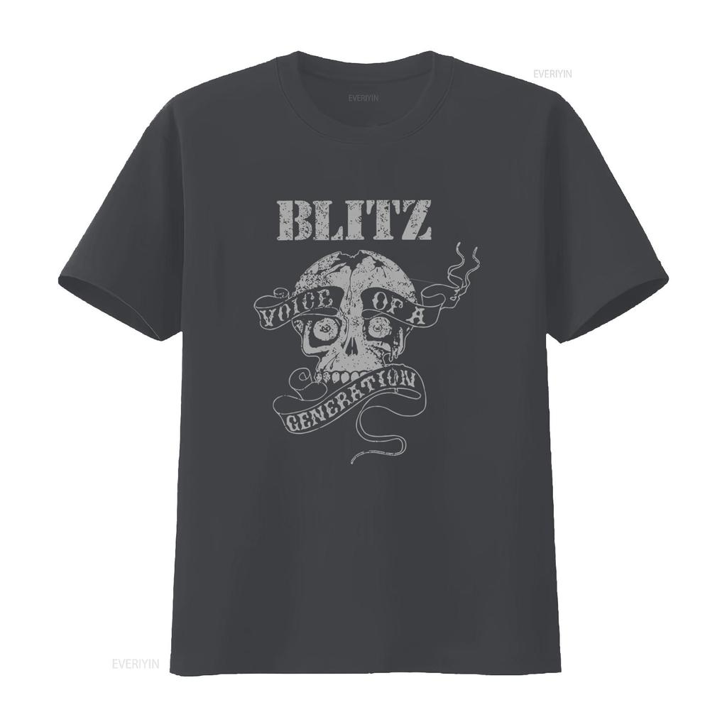 BLITZ Voice of a Generation Skull Print Black T Shirt for Men Small vintage Washed Breathable homme streetwear Casual Unisex