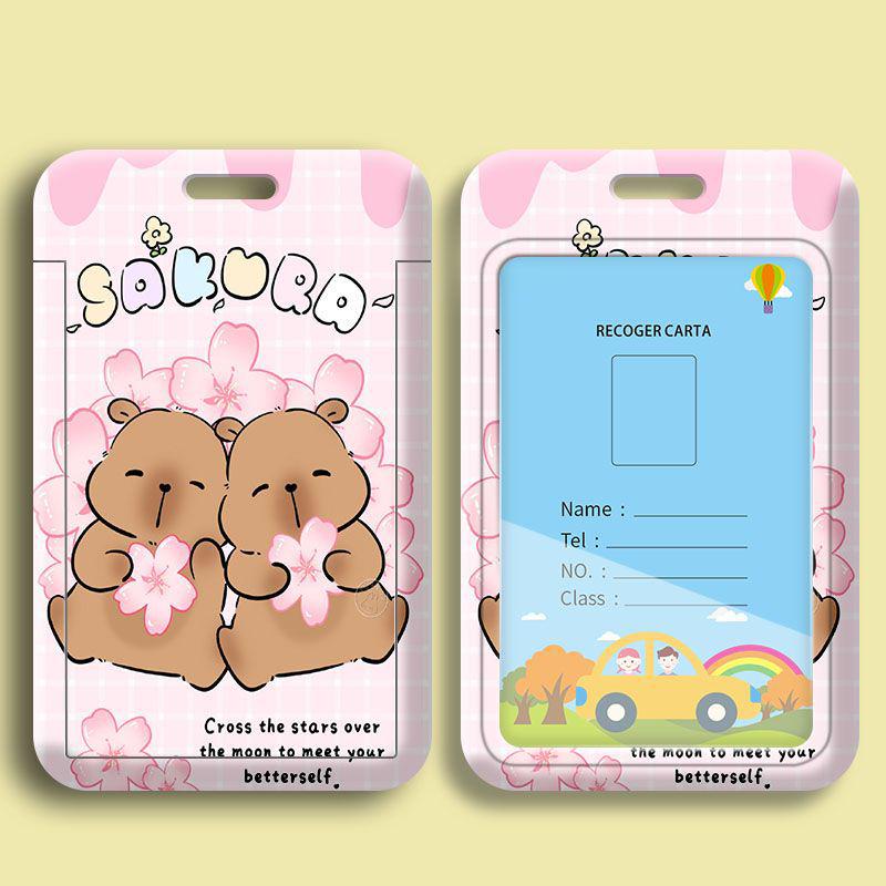 Capybara Cartoon ID & Card Holder Lanyard for Campus, Bus, Subway, and Badge