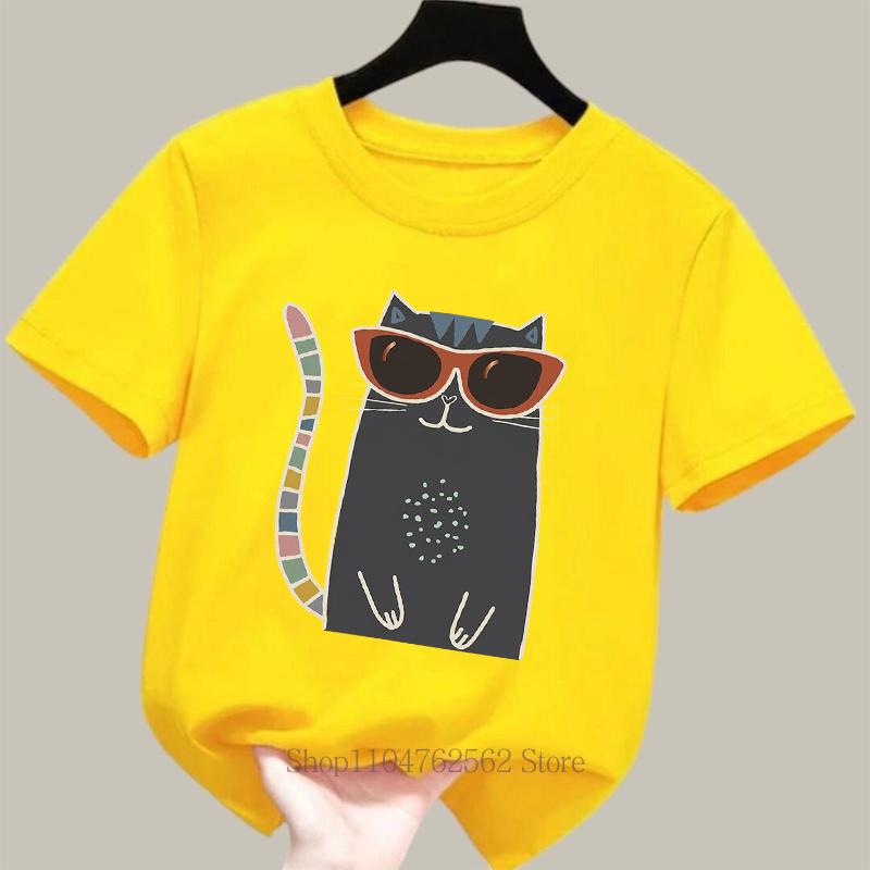 Kawaii Cat Print Children TShirt Summer Casual Fashion Girls Boys Funny Tops Kids Colorful ONeck Short Sleeve Tshirts