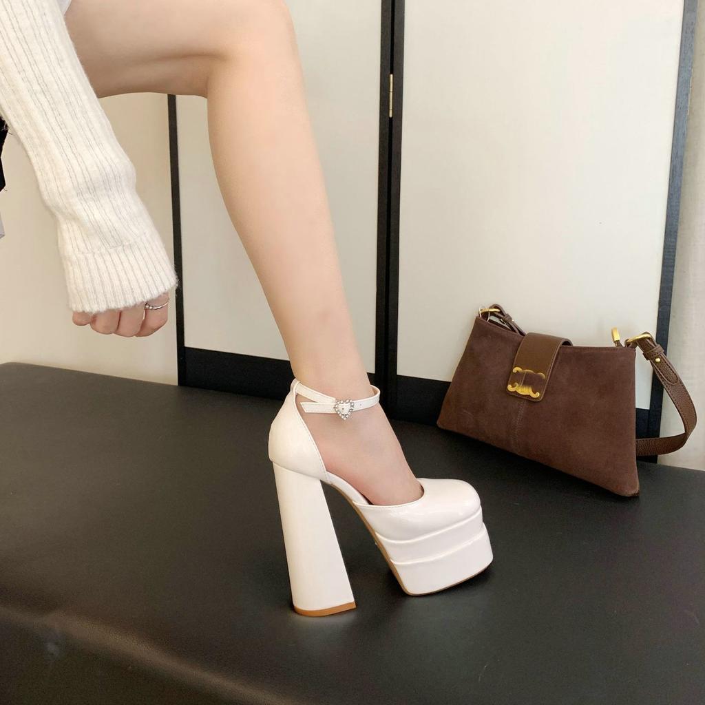 Fashion 12cm High Heel Sandals Waterproof Platform Thick Bottom Thick Heel Hate Sky High Runway Women'S Shoes Silk Wedding Shoes God