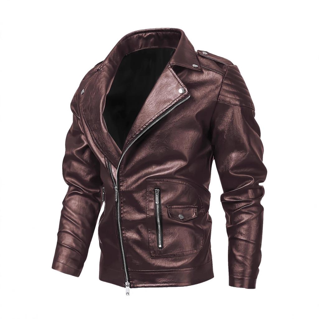 Autumn new European and American trendy men's locomotive multi-zipper leather jacket, large size leather jacket B