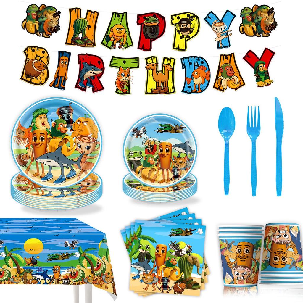 Cross-Border Classic Mountains & Seas Birthday Party Supplies: Cartoon Tableware & Fun Decorations