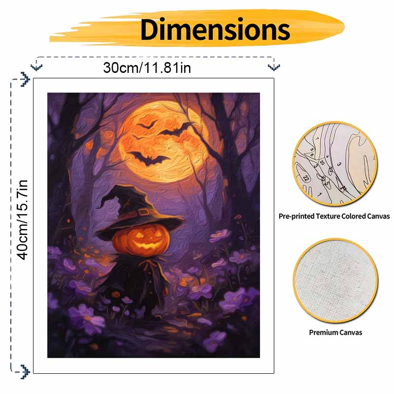 Halloween Pumpkin Witch Hat Oil Painting Digital Painting Handmade DIY Coloring Painting Home Decoration