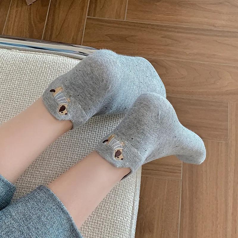 Frühling Sommer Dünne Damen Kurze Socken Polka Dots Niedliche Cartoon Wursthund Stickerei Bootssocken Reine Baumwolle Kurz Trendige Socken