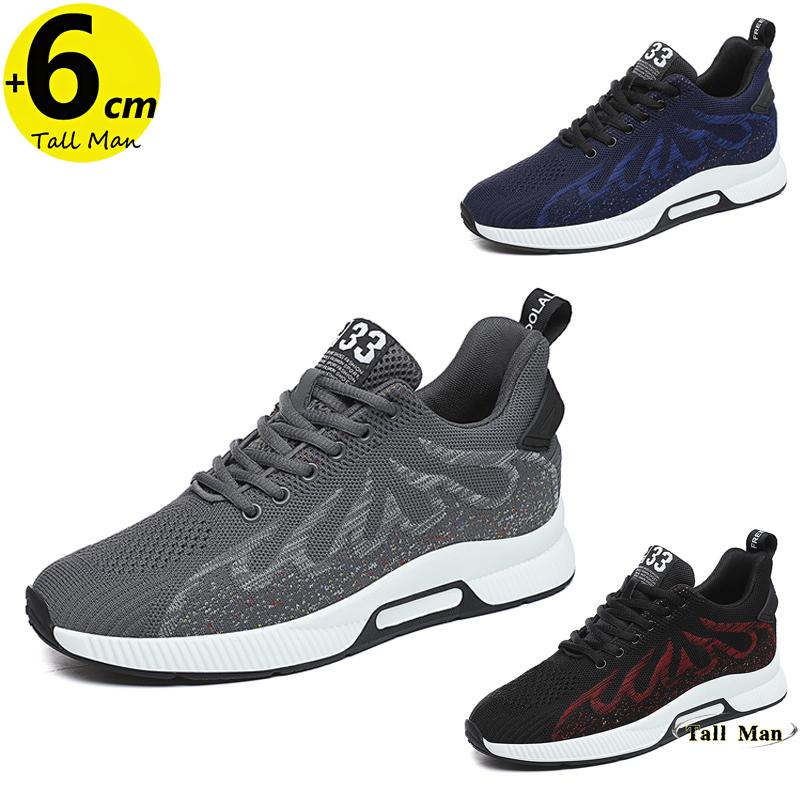 Lift Sneakers Men Height Increase Insoles 6cm  Casual Booster Shoes Loafers Plus Size 36-44