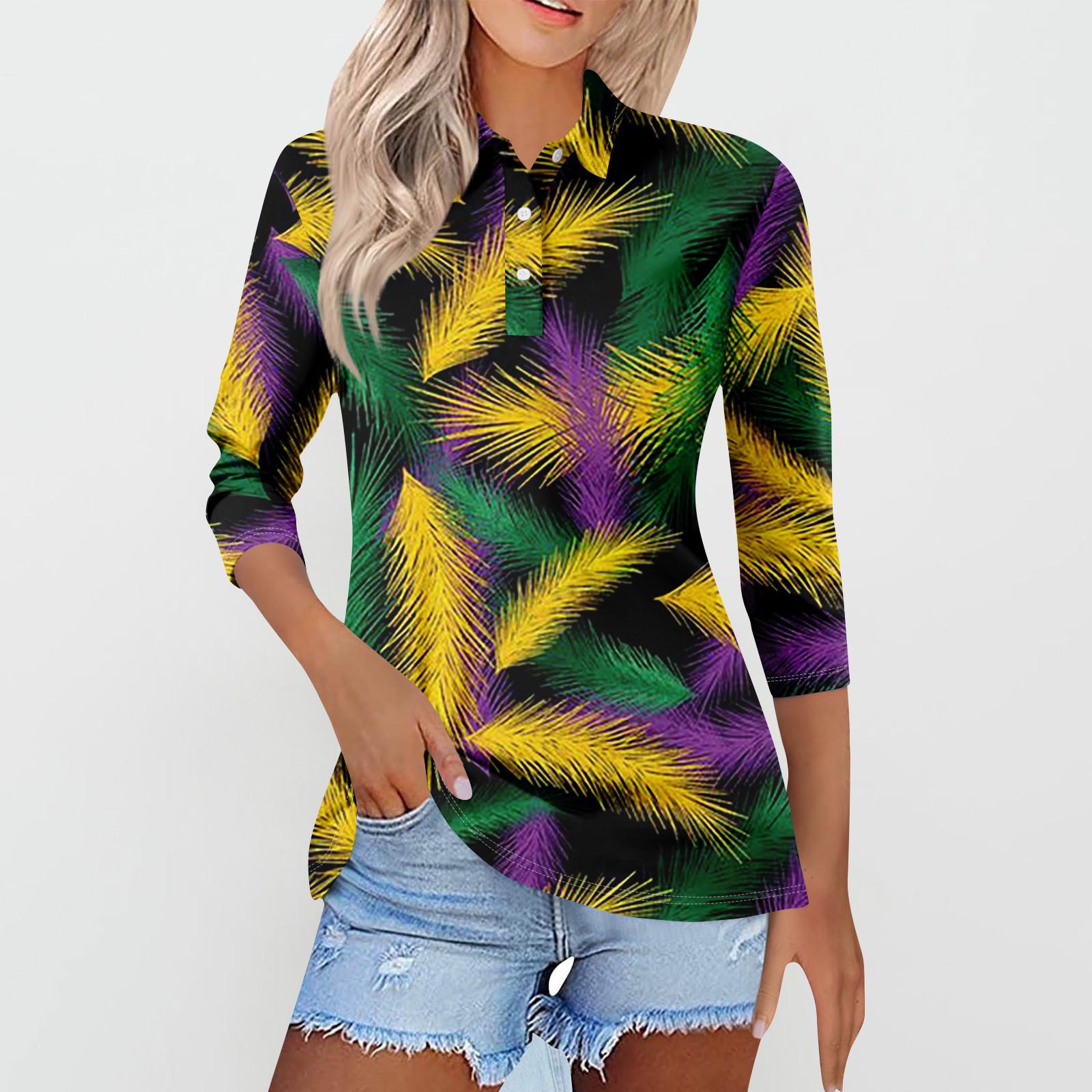 

Женская модная повседневная рубашка с короткими рукавами 3/4 с лацканами и принтом, женские топы на пуговицах XL жёлтый