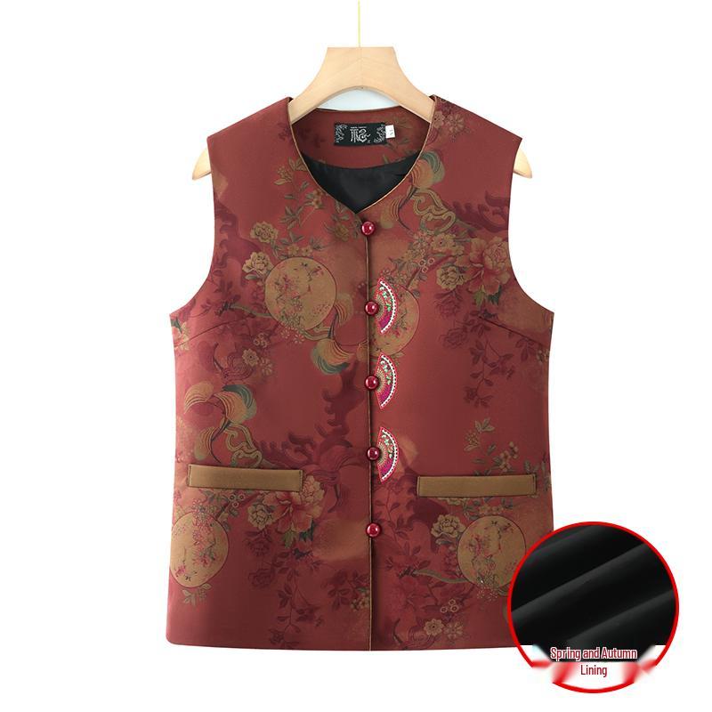 

Elegant Autumn Shawl Vest for Elderly Women - Classic Vintage Chinese Style for Mom 2XL (suggested for 105-120 jin)