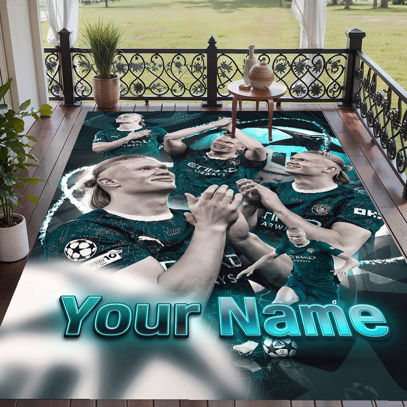 Custom Text Printed Rug Erling Haaland Non Slip Floor Carpet For Home Room Decor