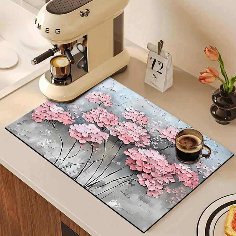 1Pcs Rubber Drying Mat With Flower Drainage For Coffee Shop Restaurant Kitchen Carpet Tableware Durable Diatom Mud Table Mat Pet Mat Coffeeware