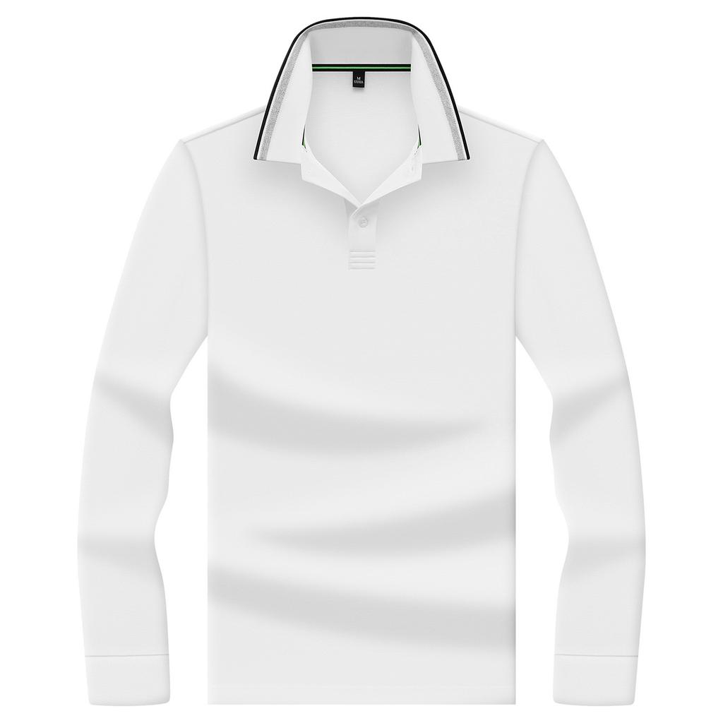 Men's Spring Autumn Contrast Striped Collar Long Sleeve Polo Shirt All Match Wrinkle Resistant Durable Commuter Top