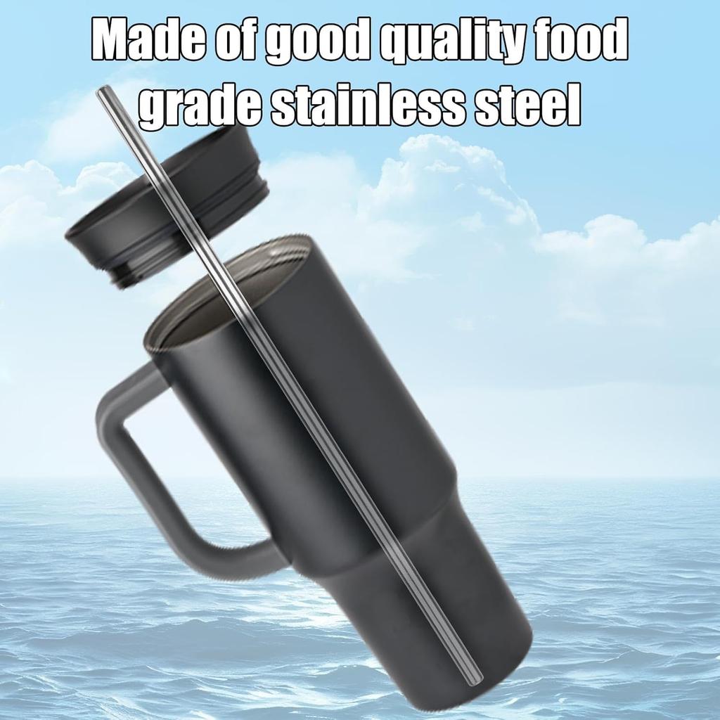6pcs Stainless Steel Tumbler Straws Replacement for 40oz Cup, Reble Metal Water Bottle Straws with Cleaning Brush Compatible with Owala Part