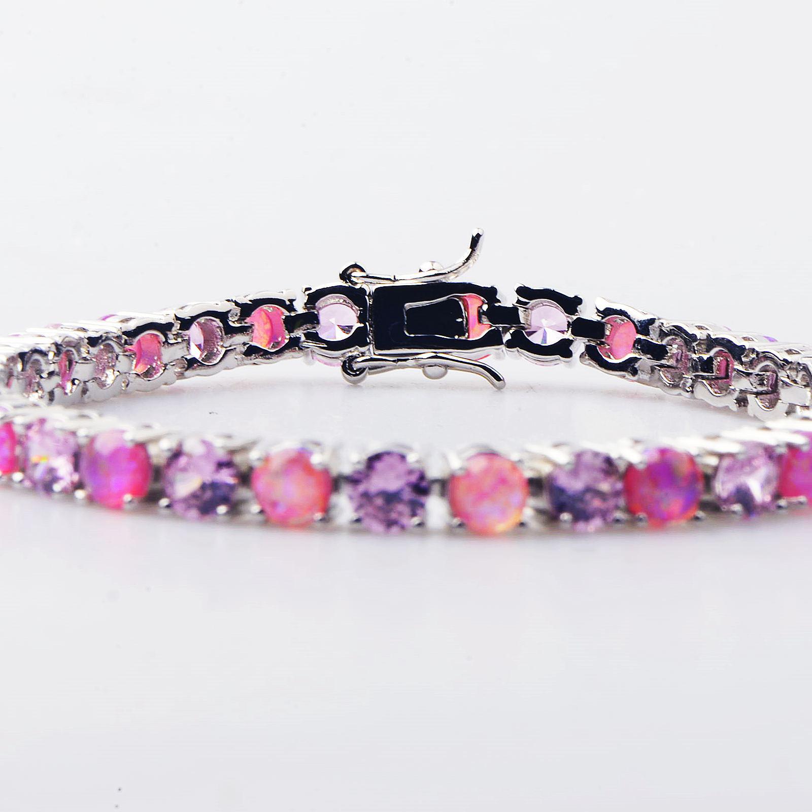 Opal Hawaiian Summer Bracelet and Necklace Set with Inlaid Gemstones фиолетовый