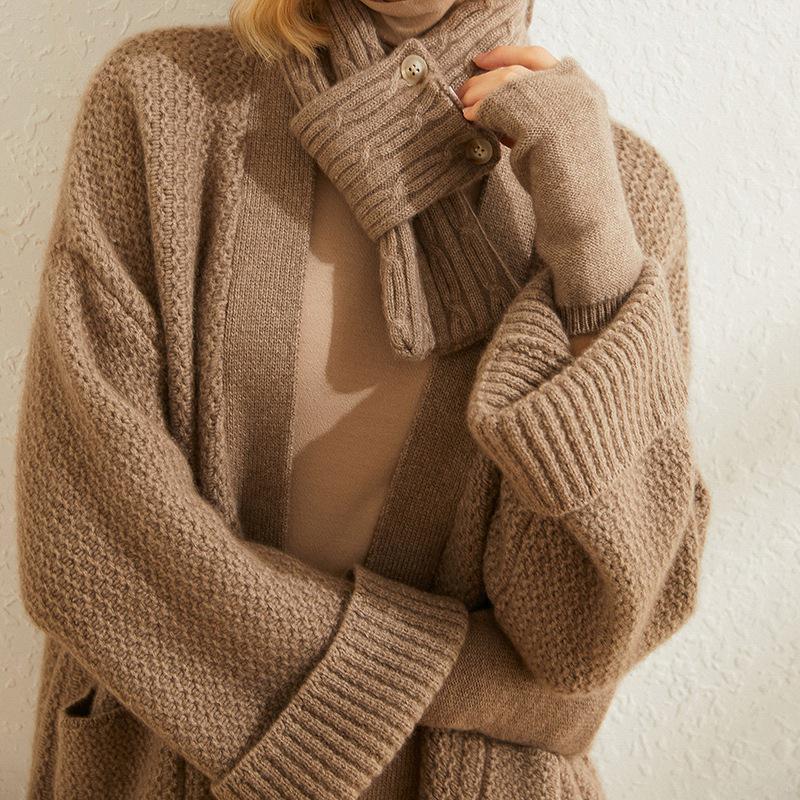 Women s 100% Cashmere Half-Finger Gloves – Thickened, Fashionable, Warm for Autumn/Winter One Size