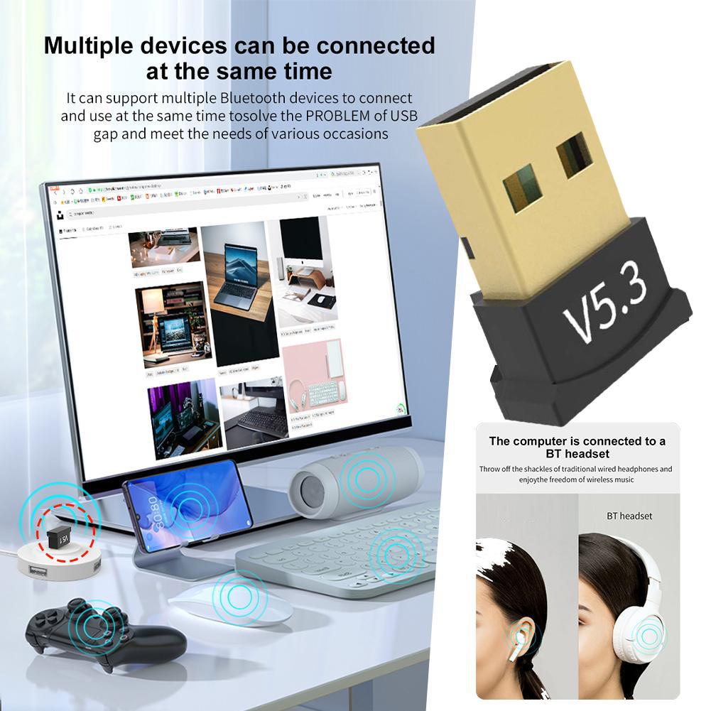 Wireless USB Bluetooth 5.3 Adapter Bluetooth 5.3 Transmitte Music Receiver Adaptador for Computer PC Laptop Earphone Mini S F8S1