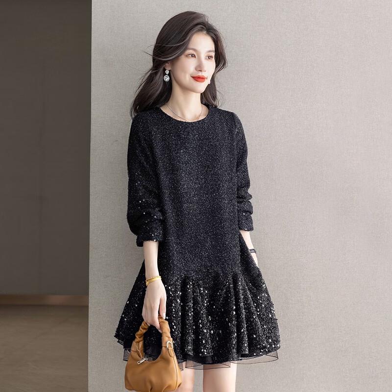 Sispers Women's Sequin Mesh A-Line Mini Dress