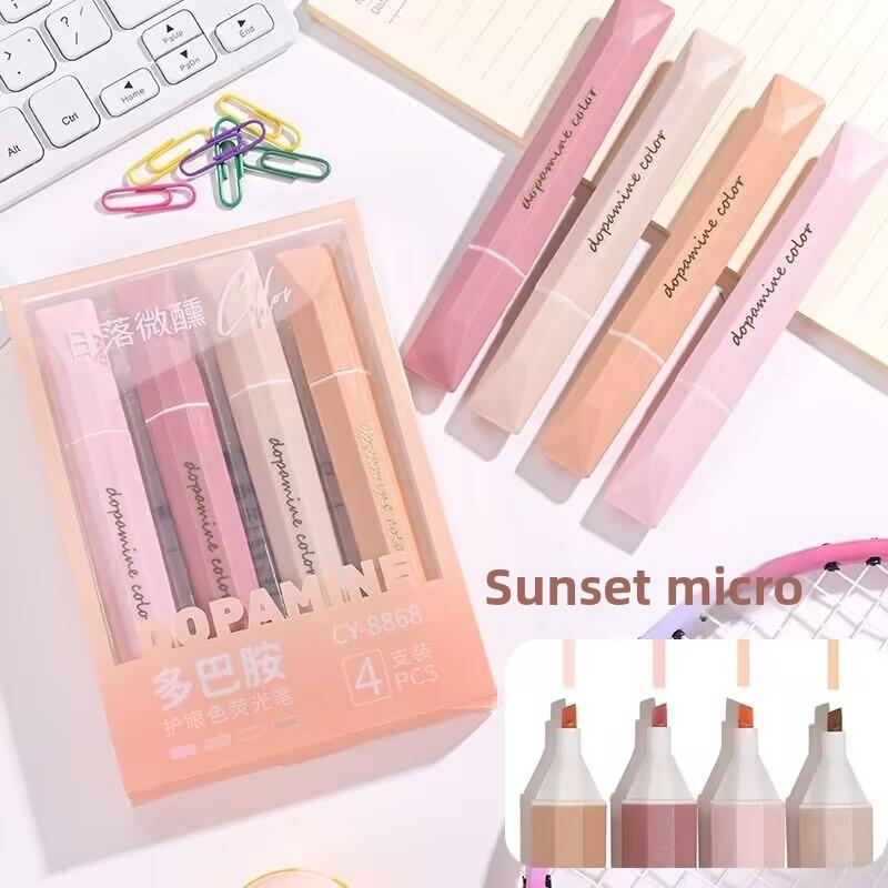 Quadrilateral 4pcs Highlighter pens - Vibrant Random Colors, Smear-Proof Markers for Students & Office Use