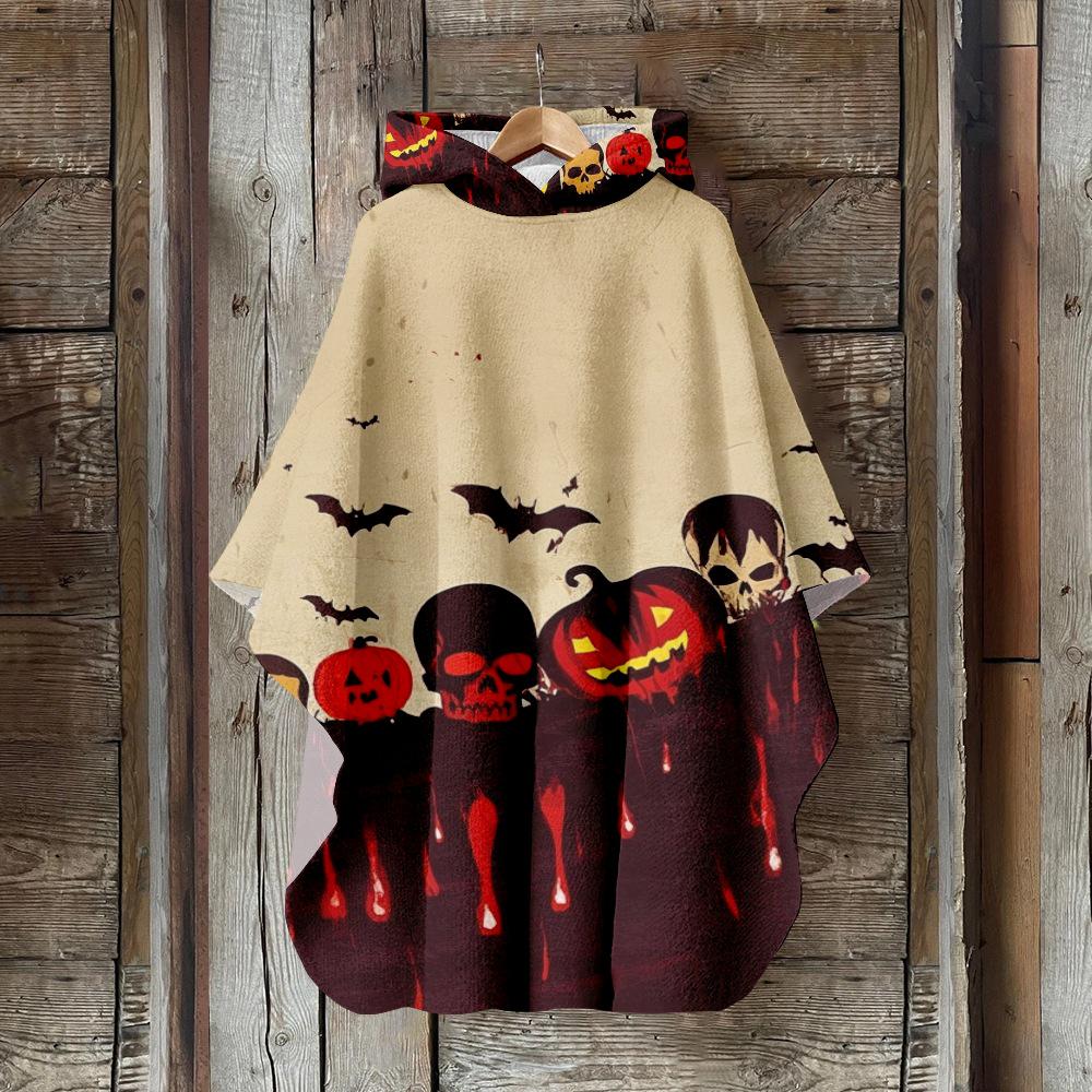 Digital Print Women's Hooded Cloak for Halloween and Christmas