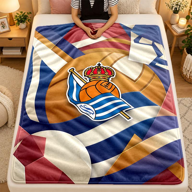 Flannel BlanketReal Sociedad FC Warm Soft Throw Blanket for Indoor Sofa Bed Living Room Use