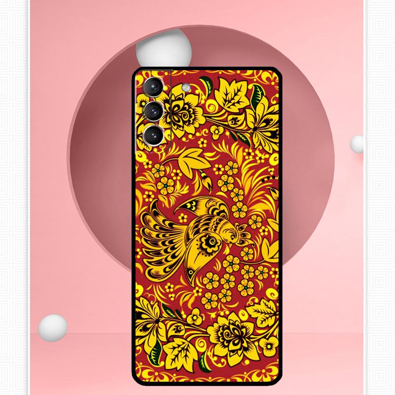 Khokhloma Russian Pattern Flower Case For Samsung Galaxy S22 S23 S24 Ultra Note 20 10 S8 S9 S10 Plus S21 S20 FE Soft Cover