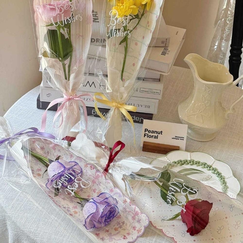 10pcs Bow Flower Packaging Bag Waterproof DIY Single Rose Sleeves Floral Material Packaging Transparent Bouquet Packaging Sleeve